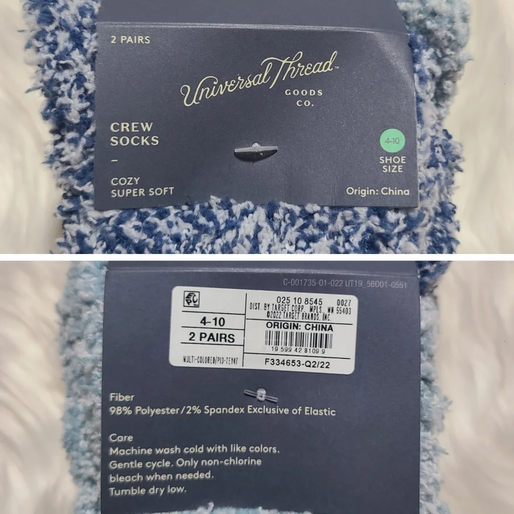 Universal Thread|Fuzzy Blue Crew Socks (2), Sz 4-10